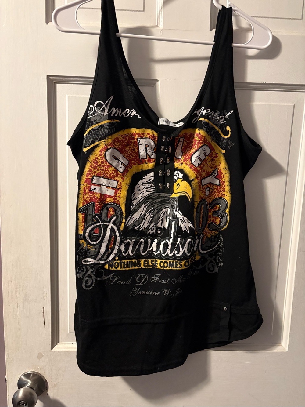 MISSLOOK Black Tank Top with Red and Yellow Eagle Graphic